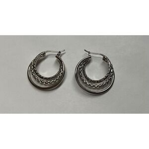 JAI sterling silver Triple Hoop Earrings Box Chain  Multi Row